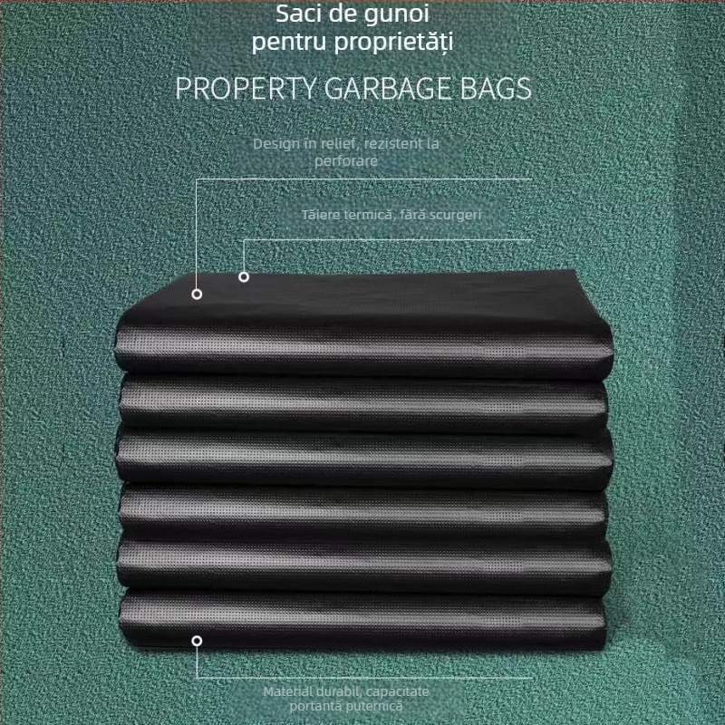 Saci de gunoi negri, cu gură plată, groși, biodegradabili, de unică folosință, pentru industrie, salubritate și hotelier