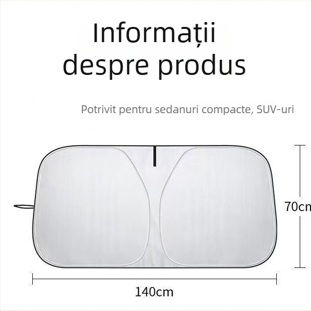 Parasolar auto de vară, cu două straturi, titan-argintiu, izolație termică și blocare a luminii