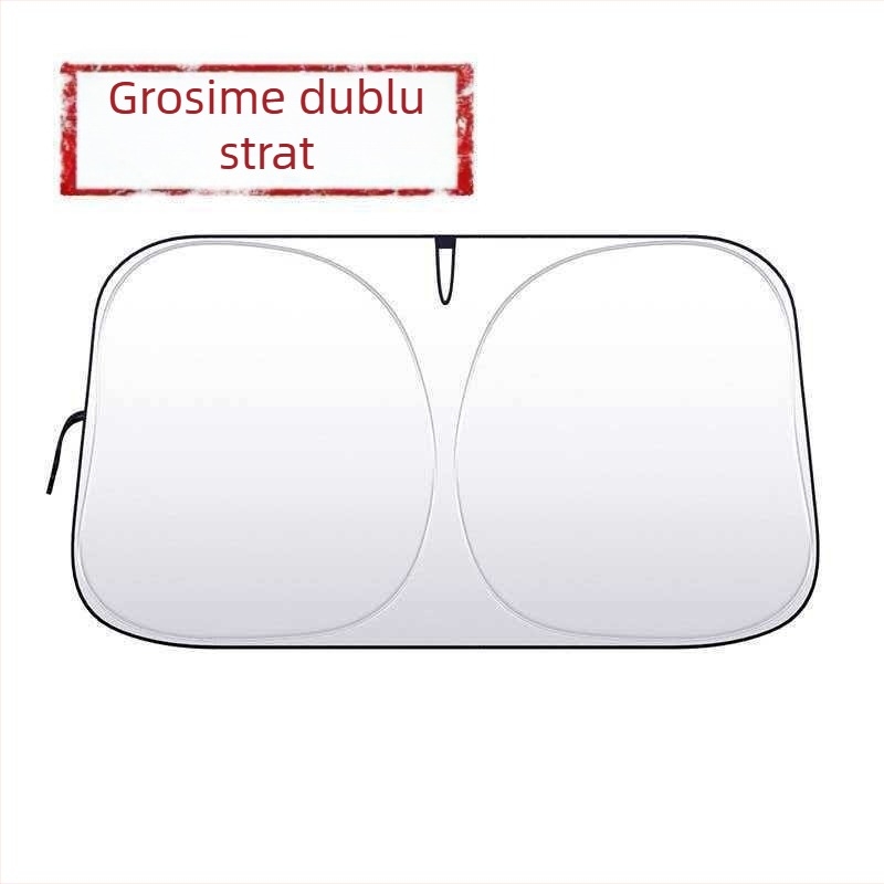 Parasolar auto de vară, cu două straturi, titan-argintiu, izolație termică și blocare a luminii