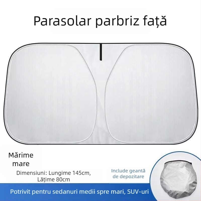 Parasolar auto de vară, cu două straturi, titan-argintiu, izolație termică și blocare a luminii