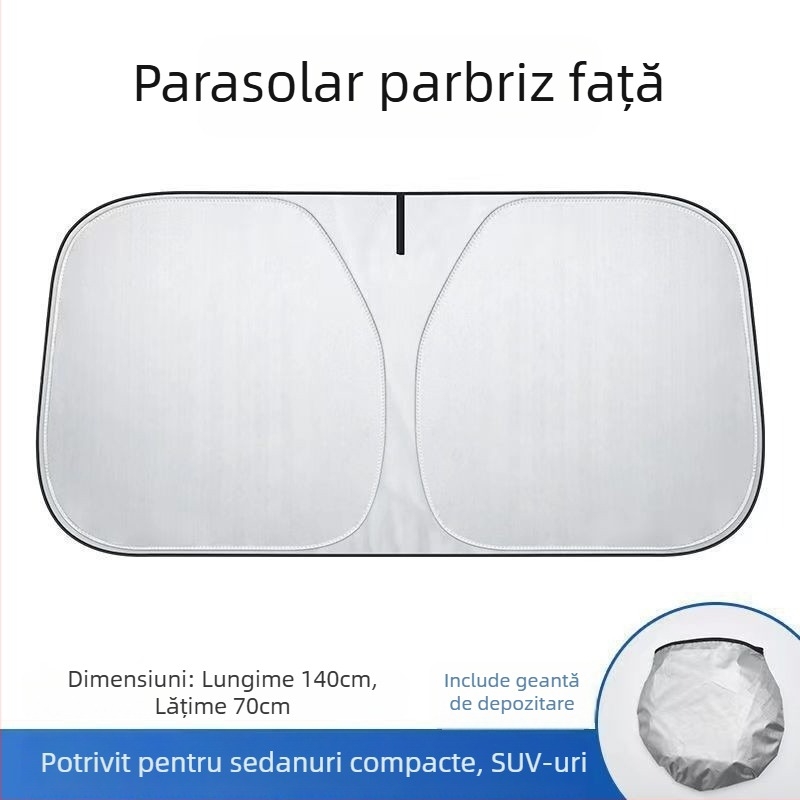 Parasolar auto de vară, cu două straturi, titan-argintiu, izolație termică și blocare a luminii