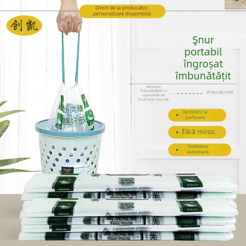Pungi de gunoi cu șnur pentru sortarea deșeurilor, LDPE, îngroșate, 99 bucăți, pentru uz casnic