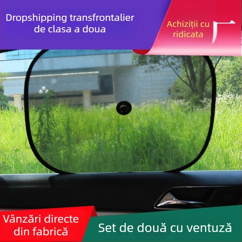 Protecție solară din plasă pentru geamul lateral al mașinii, nylon, negru, cu ventuză