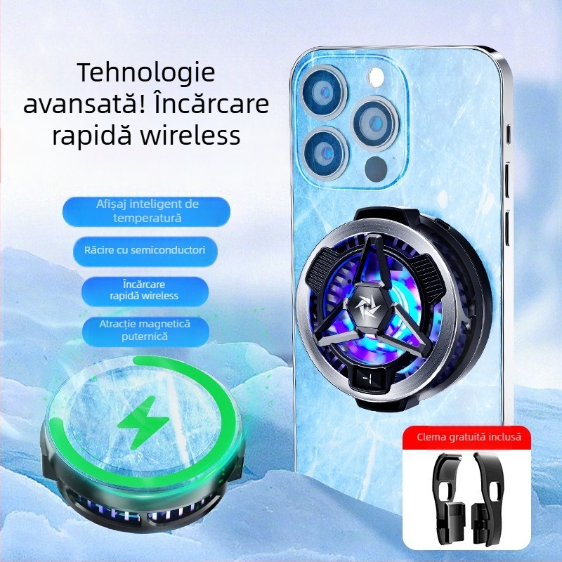 Clip de răcire pentru telefon cu prindere magnetică, încărcare wireless, răcire pe bază de semiconductori, reglaj dual al temperaturii și afișaj digital