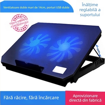 N19 Răcire pentru laptop cu ventilatoare duale, pentru notebook de 14 inch, bază LED albastră și suport