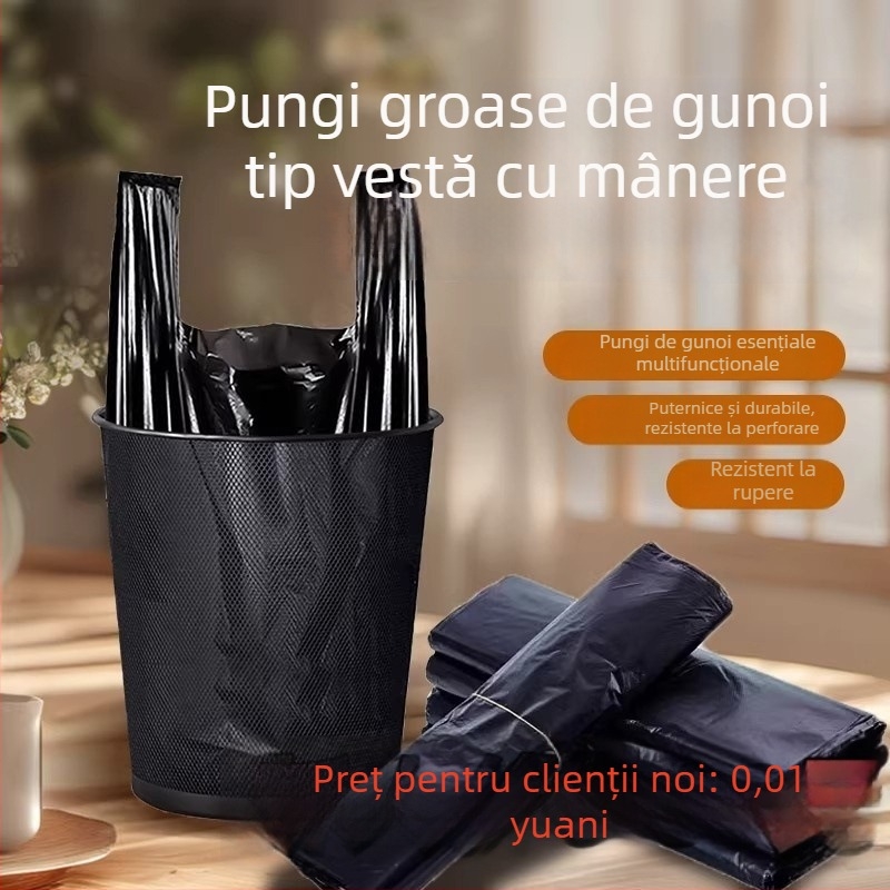 Pungi de gunoi extra groase pentru bucătărie, dimensiune mare, cu mânere, din plastic