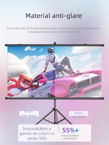 Xinjieke ecran de proiecție anti-reflexie, 60-100 inch, pentru casă și birou, suport de podea portabil și opțiune de montaj pe perete fără găuri