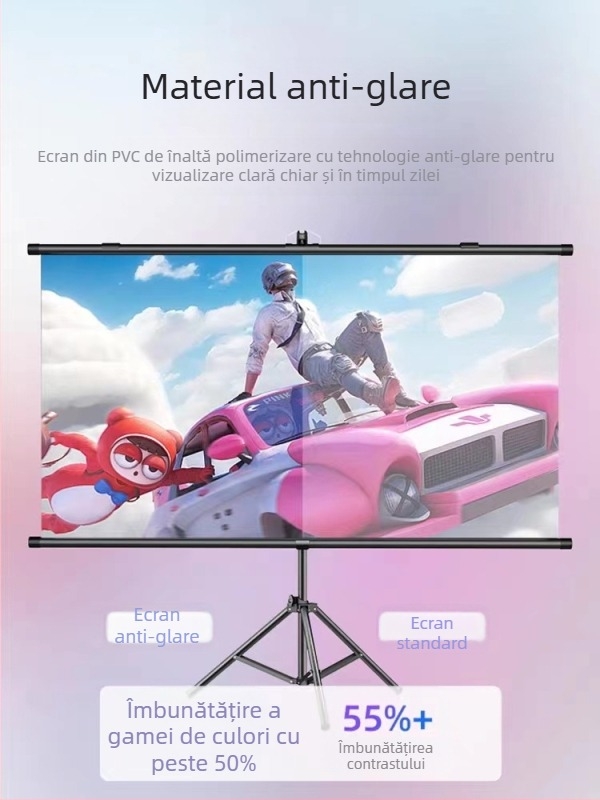 Xinjieke ecran de proiecție anti-reflexie, 60-100 inch, pentru casă și birou, suport de podea portabil și opțiune de montaj pe perete fără găuri