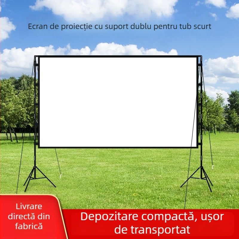 Ecran de proiecție exterior cu suport, HD, 100–120 inch, pentru acasă și camping