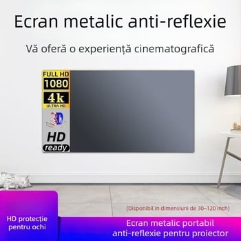 Ecran metalic anti-reflexie pentru proiector, pliabil, cu Velcro inclus, pentru uz casnic și birou