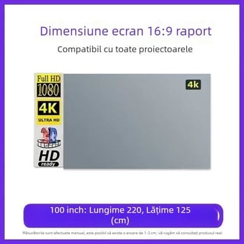 Ecran metalic anti-reflexie pentru proiector, pliabil, cu Velcro inclus, pentru uz casnic și birou