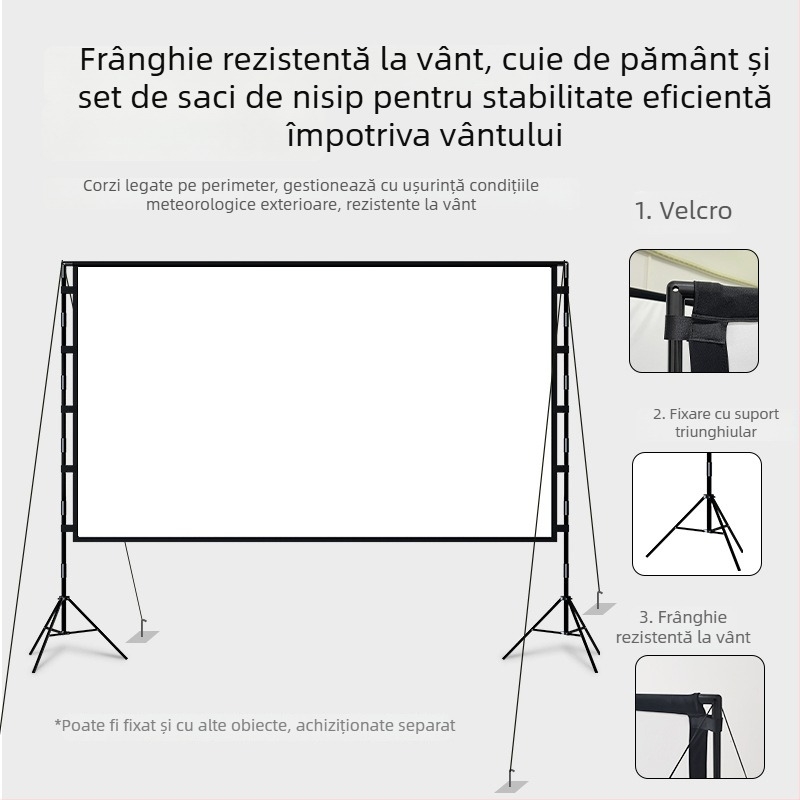 Ecran de proiecție pentru camping în aer liber, cu suport portabil, pentru filme HD