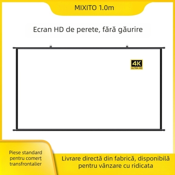 Ecran de proiecție pentru perete de 100 inch, cu tijă scurtă, montaj fără găuri, portabil și ușor de depozitat, pentru uz casnic și de birou, suprafață anti-reflexie