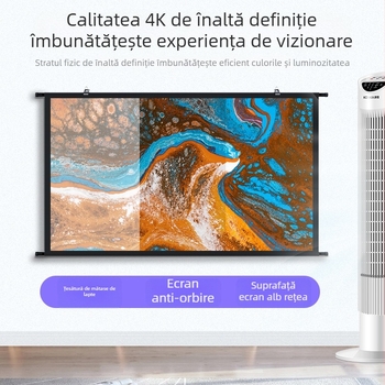 Ecran de proiecție pentru perete de 100 inch, cu tijă scurtă, montaj fără găuri, portabil și ușor de depozitat, pentru uz casnic și de birou, suprafață anti-reflexie
