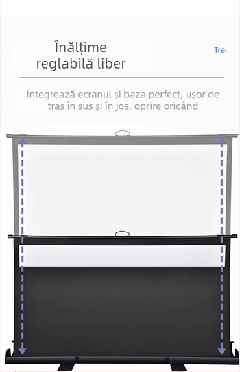 XINJIEKE ecran portabil de proiecție, 60 inch, 16:9, retractabil, camping în aer liber, fără montaj