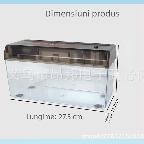 Tocător USB cu utilizare dublă, mini electric pentru birou, hârtie A4, fâșii de 5 mm, 9V, 10.8W, recipient de 2.6 L, dimensiuni 275×118×148 mm, 0.9 kg