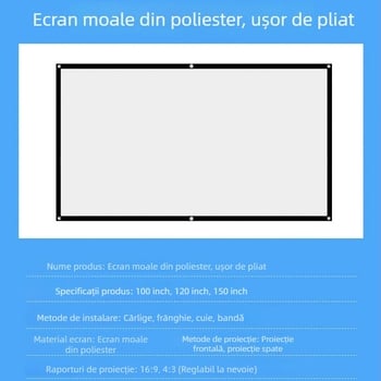 Ecran de proiecție din poliester, simplu, pentru exterior, dimensiuni 100/120/150 inci