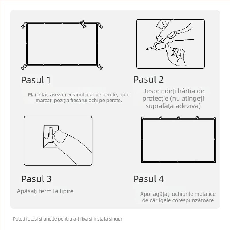 Mixito ecran de proiecție din poliester, fundal negru, pliabil, țesătură moale, portabil pentru exterior, proiecție HD 60–150 inci