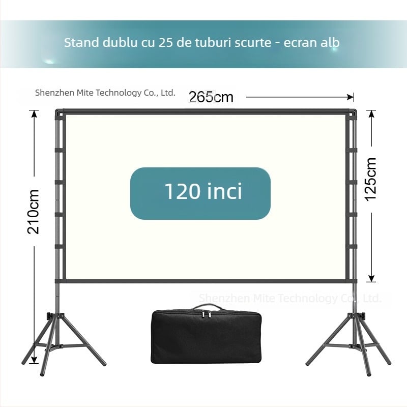 Ecran de proiecție exterior cu suport din Țeavă pentru cort, 4K, camping, rezistent la vânt