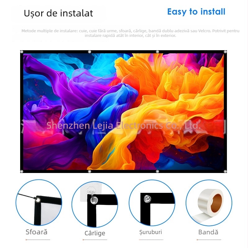 Ecran de proiecție din satin lapte, 100–150 inch, portabil, HD, pentru uz casnic și exterior