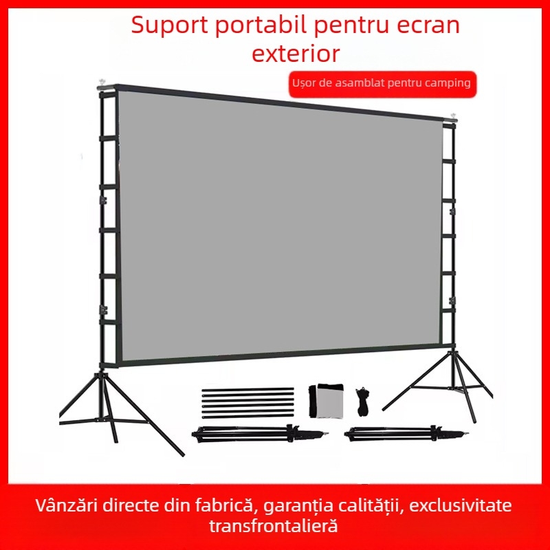 Ecran portabil de proiecție pentru exterior, cu două suporturi, pentru home cinema, 60–120 inch