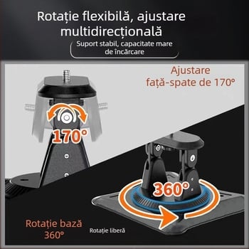 Suport pentru proiector pentru tavan și perete, unghi reglabil, rotație 360°, instalare lângă pat