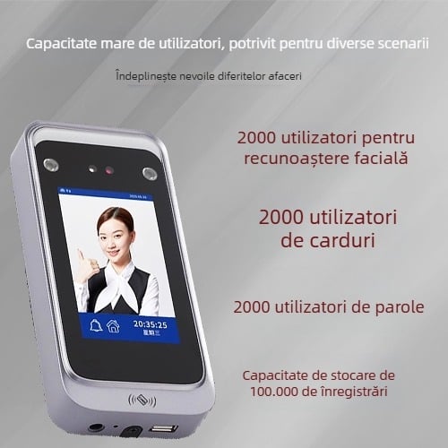 Dispozitiv de control al accesului cu recunoaștere facială, frecvență dublă, rețea TCP/IP, înregistrare a prezenței