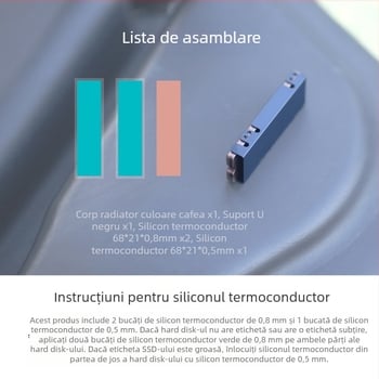 Radiator de căldură pentru SSD M.2 2280 NVMe, aliaj de aluminiu, prelucrat CNC