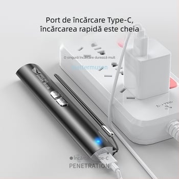 Jucărie cu laser pentru pisici Smiling Shark, aliaj de aluminiu, reîncărcabil, lanternă cu rază lungă, indicator roșu și verde