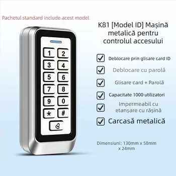 Dispozitiv metalic de control al accesului, sistem electronic impermeabil, cu cititor de card și tastatură iluminată pentru introducerea parolei, pentru birou