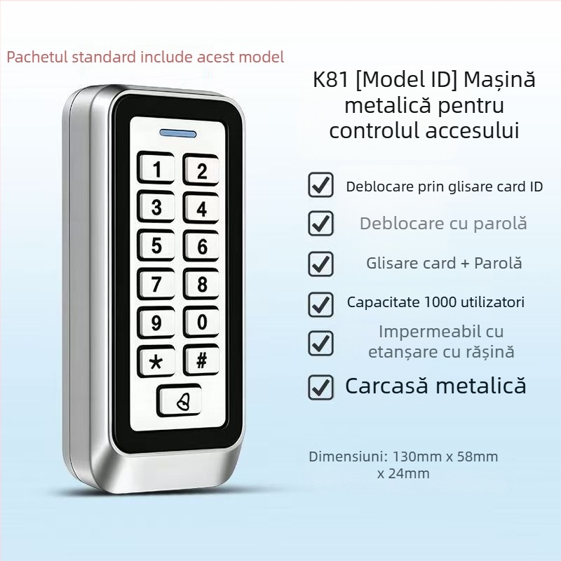 Dispozitiv metalic de control al accesului, sistem electronic impermeabil, cu cititor de card și tastatură iluminată pentru introducerea parolei, pentru birou