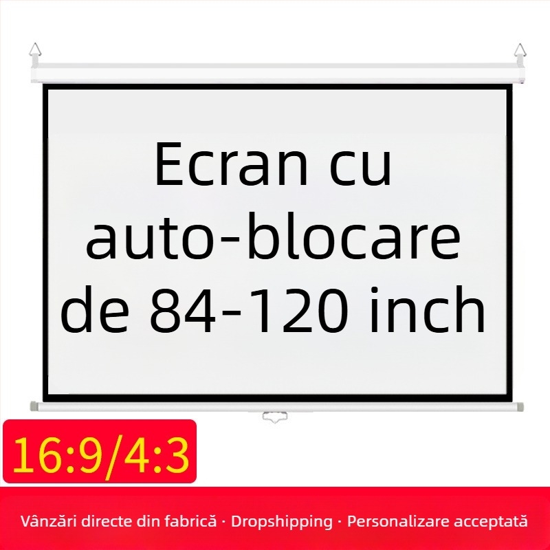 Ecran de proiecție manual, cu blocare automată, 84/100/120 inch, 16:9/4:3, alb.