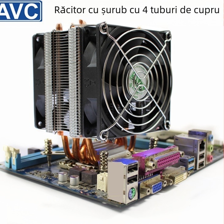 AVC4 Răcitor CPU cu țevi din cupru, silențios, compatibil cu 11511155/1366/2011, universal pentru server CPU