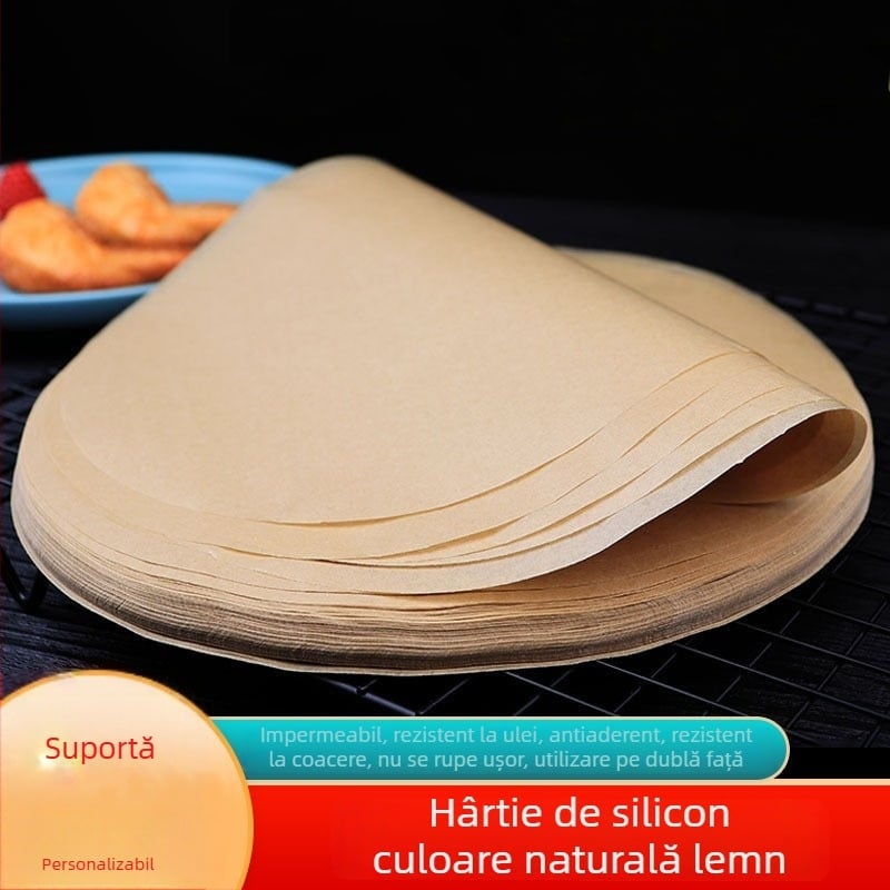 Hârtie de copt din silicon natural, rotundă, pentru coacere și grătar, absoarbe uleiul, antiaderentă, rezistentă la temperaturi înalte, multifuncțională.