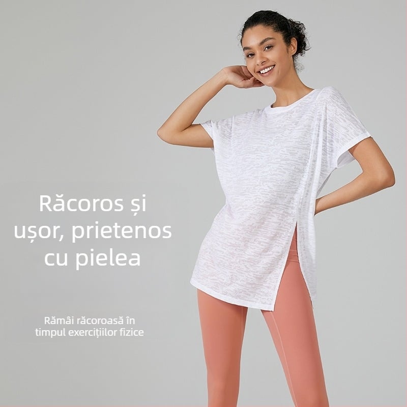 Bluză de yoga lejeră, subțire, respirabilă, top sport, uscare rapidă, tricou cu mânecă scurtă pentru femei