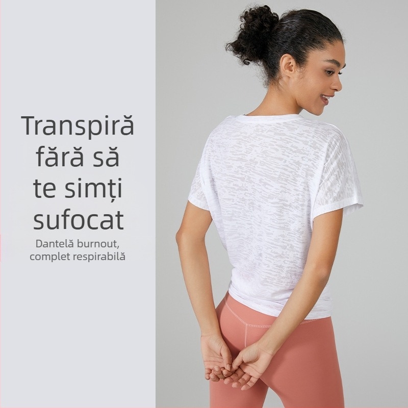 Bluză de yoga lejeră, subțire, respirabilă, top sport, uscare rapidă, tricou cu mânecă scurtă pentru femei