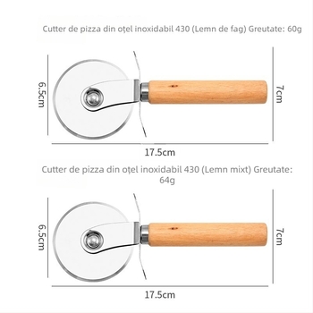 Cuțit rulant pentru pizza cu mâner din lemn, cuțit de pizza cu un singur disc, unealtă de coacere pizza, accesorii pentru set piatră de pizza