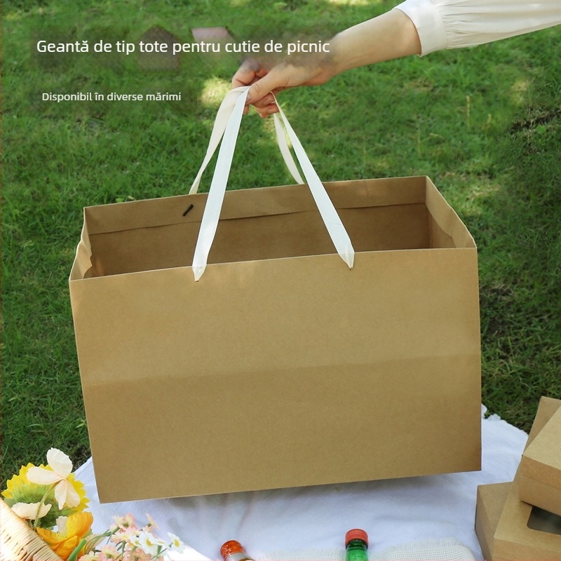 Geantă de picnic din hârtie kraft – pentru takeout, catering și panificație, capacitate mare, întărită
