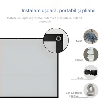 Ecran de proiecție din țesătură de mătase de lapte, pliat, pentru uz casnic, birou și exterior, 16:9, proiecție cu unghi larg, montaj pe perete