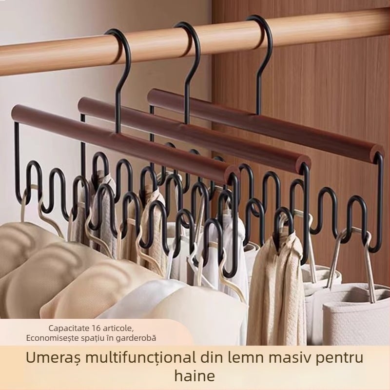 cuier multifuncțional pentru topuri și lenjerie, cârlig din lemn, organizator de garderobă cu design ondulat