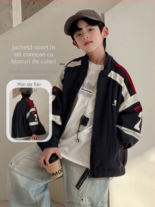 Geacă pentru copii, primăvară-toamnă 2026 — stil streetwear, bomber baseball pentru copii