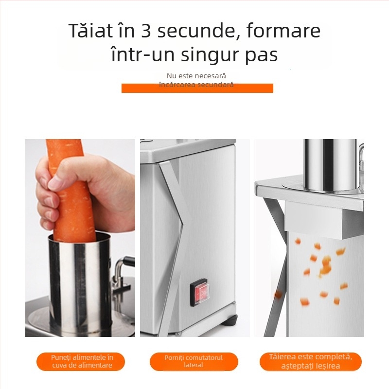 Mașină automată pentru tăierea cuburilor de fructe și legume, din oțel inoxidabil, compactă, pentru uz comercial