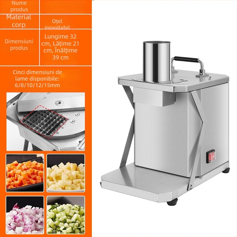 Mașină automată pentru tăierea cuburilor de fructe și legume, din oțel inoxidabil, compactă, pentru uz comercial