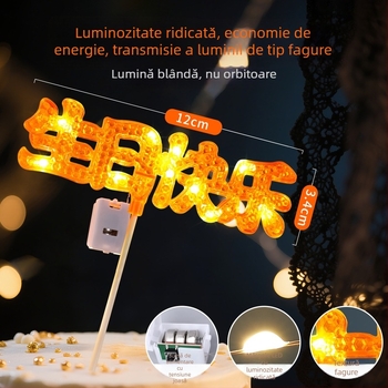 Semn LED luminos cu literele Happy Birthday pentru decorarea tortului