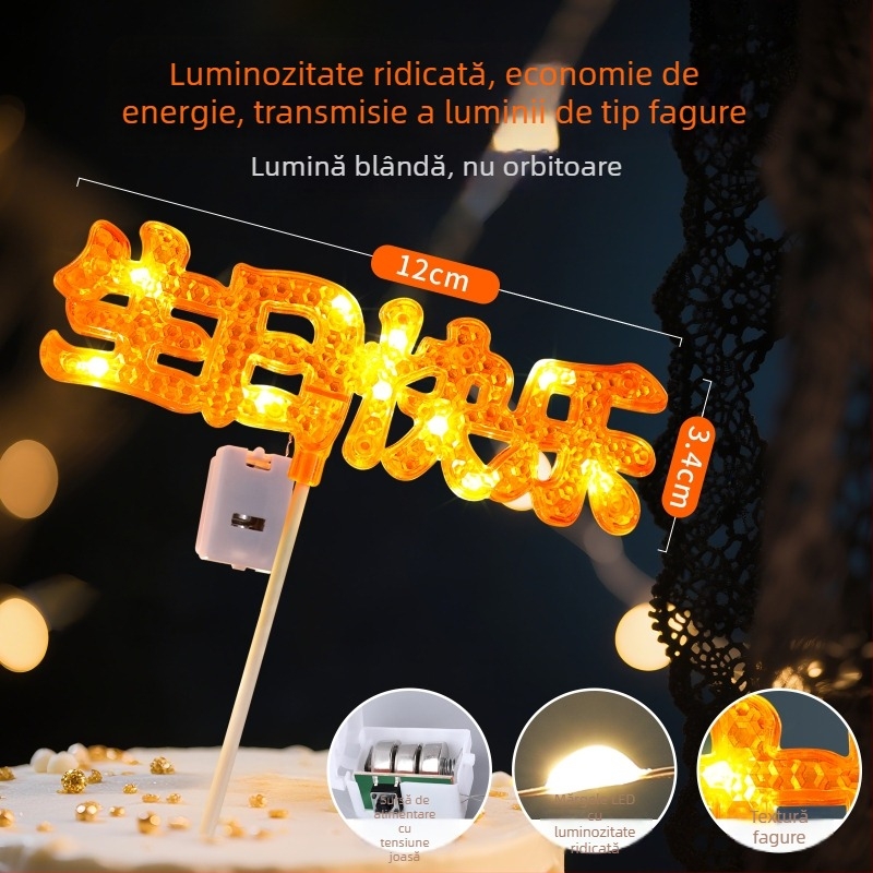 Semn LED luminos cu literele Happy Birthday pentru decorarea tortului