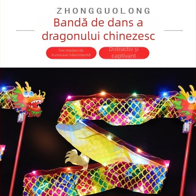 Panglică luminoasă de dragon pentru dansul dragonilor – accesoriu luminos pentru dans și gimnastică