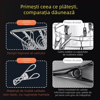 Uscător de haine din oțel inoxidabil, cu mai multe clipsuri pentru uscare șosete, suport pătrat robust pentru uz casnic