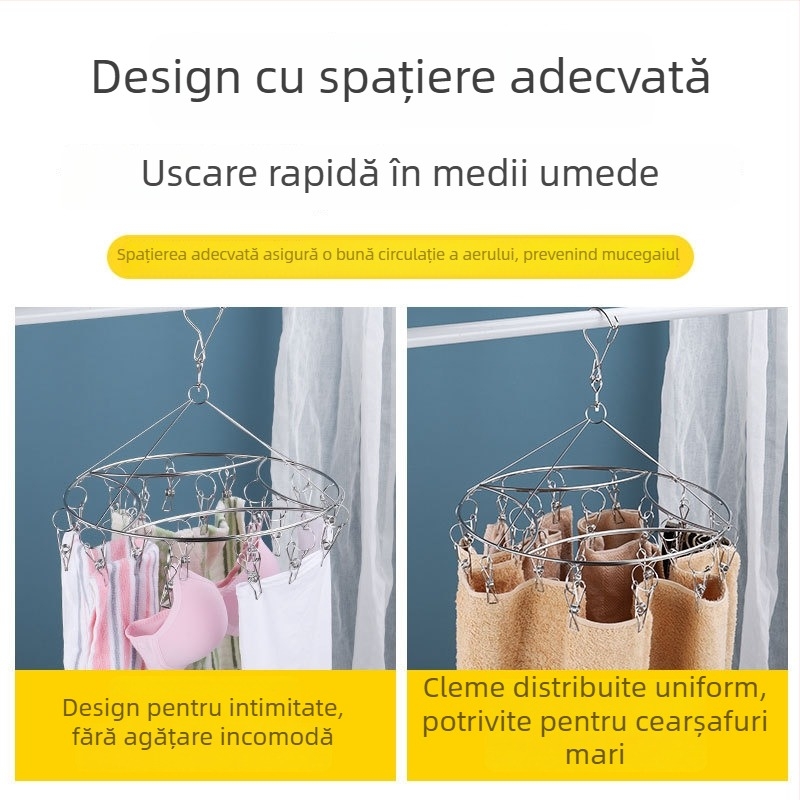 Raft circular din oțel inoxidabil, 4,0 mm, cu 20 cleme – suport de uscare cu mai multe brațe pentru șosete, haine și pantaloni