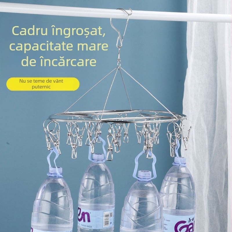 Raft circular din oțel inoxidabil, 4,0 mm, cu 20 cleme – suport de uscare cu mai multe brațe pentru șosete, haine și pantaloni