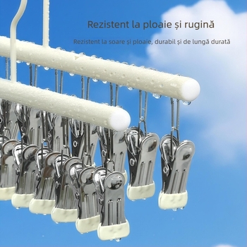 Uscător din oțel inoxidabil pentru șosete, cu cleme multiple, pentru balcon sau dormitor; potrivit pentru șosete de copii și lenjerie